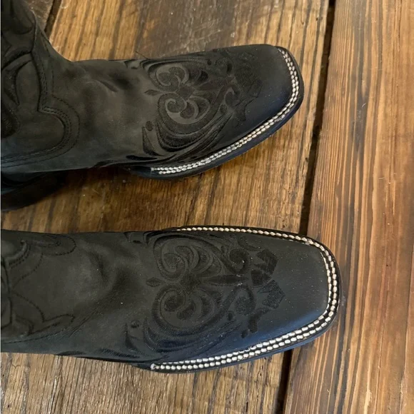 Circle G black Leather embroidered Cowboy Boots - Picture 5 of 9